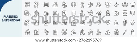 Set of 60 Modern Outline Parenting Icons and Child Upbringing Illustrations for Family Care Early Education and Motherhood Lifestyle Design