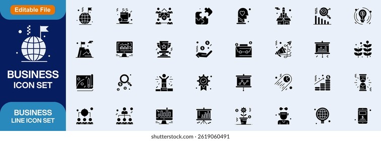 Set of 60 outline icons related to business. Linear icon collection. Editable stroke. Vector illustration