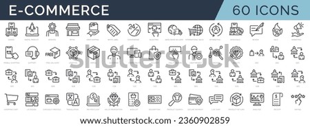 Set of 60 outline icons related to e-commerce. Linear icon collection. Editable stroke. Vector illustration