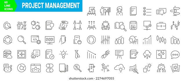 set of 60 Project management icon template for graphic and web design collection. Data Analysis. Big data, Processing, Productivity vector illustration