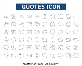 Conjunto de 60 comillas y estilo de línea de burbuja de voz. Contiene iconos como mensajes, chat, presupuesto, elementos emergentes y otros elementos.