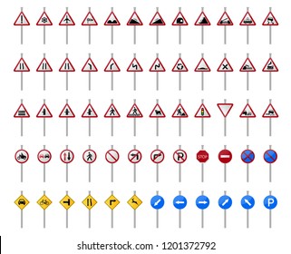 Set of 60 road sign stand. collection of  symbol. vector art image illustration, isolated on white background. eps 10