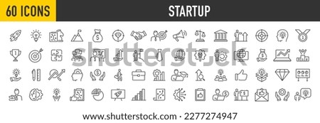 Set of 60 Startup web icons in line style. Business, Creative, idea, marketing, target, developement, collection. Vector illustration.