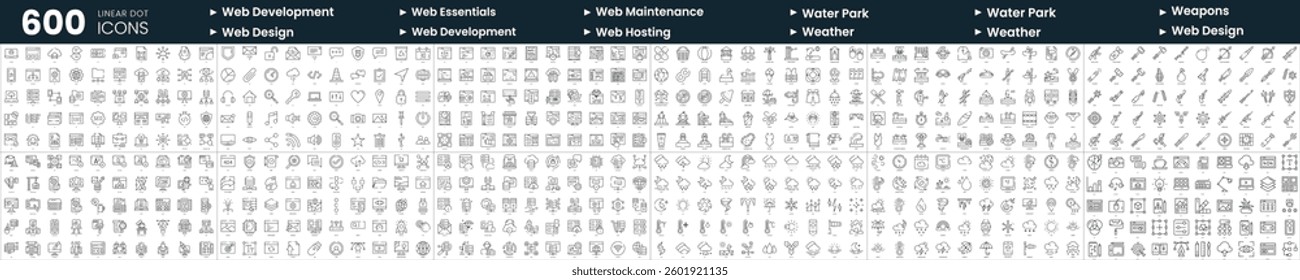Set of 600 thin line icons. In this bundle include water park, weapons, web design, web essentials and more
