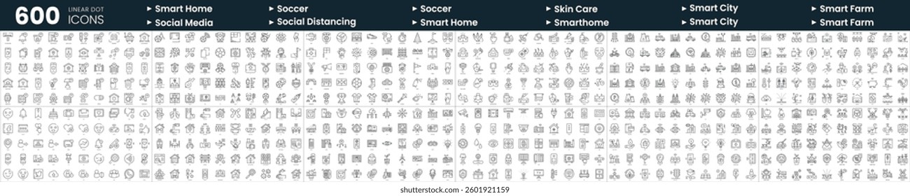 Set of 600 thin line icons. In this bundle include skin care, smart farm, smart home, social media and more