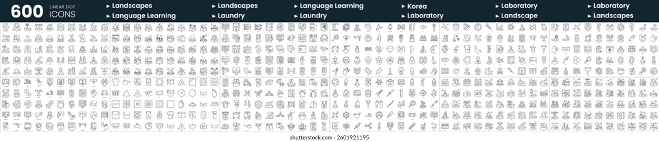 Set of 600 thin line icons. In this bundle include korea, landscape, language learning and more