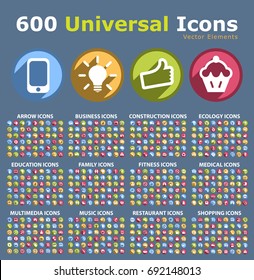 Set of 600 Universal Icons . Isolated Vector Elements