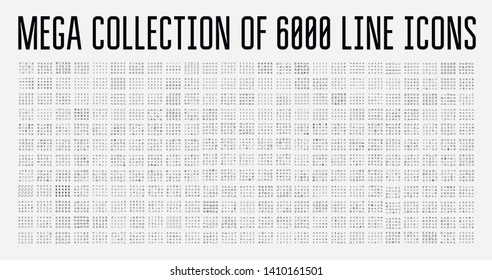 Set of 6000 modern thin line icons. Outline isolated signs for mobile and web. High quality pictograms. Linear icons set of business, medical, UI and UX, media, money, travel, etc.
