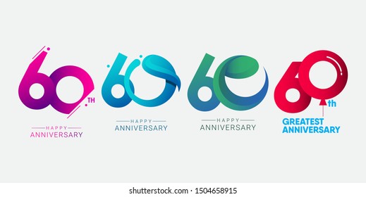 set 60th anniversary logo vector template. Design for banner, greeting cards or print.