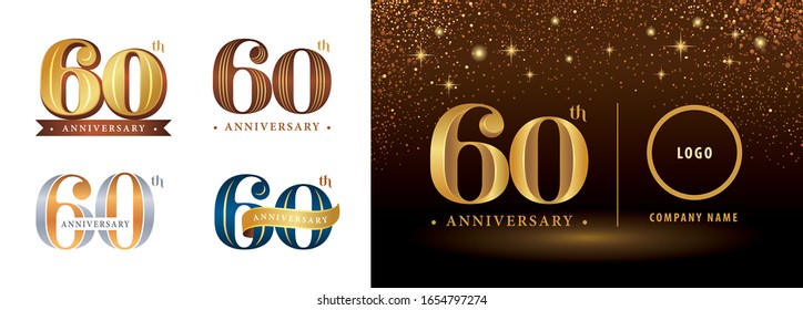 Set of 60th Anniversary logotype design, Sixty years Celebrating Anniversary Logo silver and golden, Vintage and Retro Serif Number Letters, Elegant Classic Logo for Congratulation celebration event.