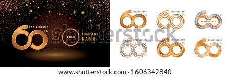 Set of 60th Anniversary logotype design, Sixty years Celebrating Anniversary Logo silver and golden for celebration event, invitation, greeting, Infinity logo vector illustration, web template, flyer