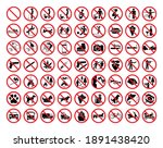 Set of 63 prohibition signs. Different types of prohibition signs related to the use of toilets, public buildings and institutions, hotels and nature parks.
