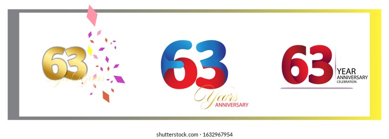 set 63th anniversary logo vector template. Design for banner, greeting cards or print