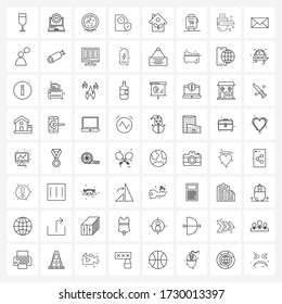 Set of 64 Line Icon Signs and Symbols of house; security; germs; time; document Vector Illustration