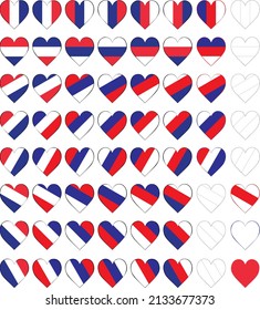 Set of 64 Patriotic red white and blue - Black and white outline hearts