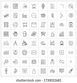 Set of 64 Simple Line Icons of hot; fire; projector; camping; profile Vector Illustration