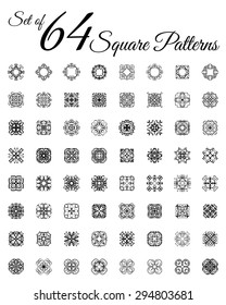 Set of 64 square vintage floral calligraphy pattern. Brand identity. Decorative frame heart clover logos