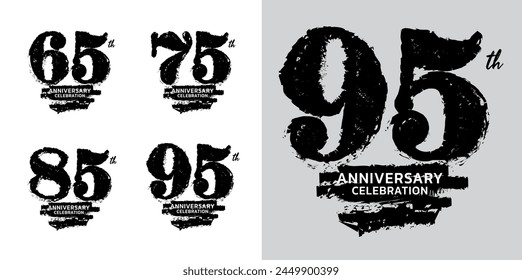 Set of 65 to 95 years Anniversary logotype design, 65, 75, 85, 95 number design, anniversary template, anniversary vector design elements for invitation card, poster, flyer, colorful line vector svg