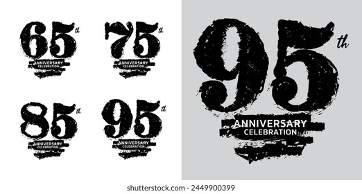 Set of 65 to 95 years Anniversary logotype design, 65, 75, 85, 95 number design, anniversary template, anniversary vector design elements for invitation card, poster, flyer, colorful line vector