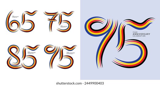 Set of 65 to 95 years Anniversary logotype design, 65, 75, 85, 95 number design, anniversary template, anniversary vector design elements for invitation card, poster, flyer, colorful line vector svg
