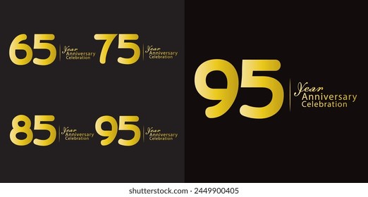 Set of 65 to 95 years Anniversary logotype design, 65, 75, 85, 95 number design, anniversary template, anniversary vector design elements for invitation card, poster, flyer, gold color vector
 svg