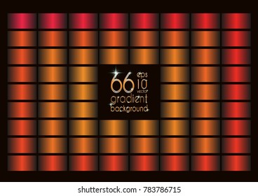 Set of 66 red, orange, yellow gradients. Abstract colorful soft vector backgrounds, collection of samples for the background, covers, frames, ribbons