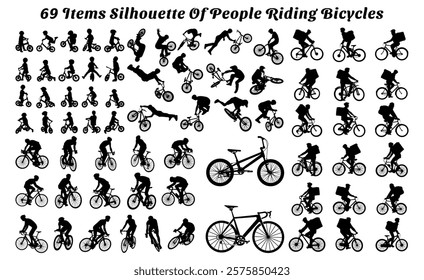 Set of 69 items silhouette of people riding bicycles