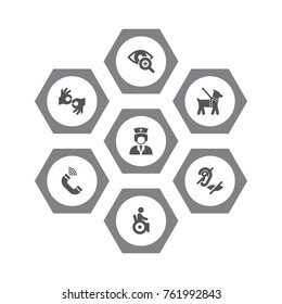 Set Of 7 Accessibility Icons Set.Collection Of Gesture, Lens, Phone And Other Elements.