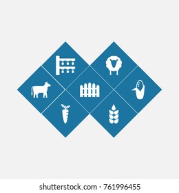 Set Of 7 Agricultural Icons Set.Collection Of Wooden Barrier, Veggie, Water Sprinkler And Other Elements.