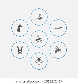 Set of 7 alive icons set. Collection of bee, wisp, mosquito and other elements.