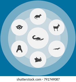 Set Of 7 Alive Icons Set.Collection Of Livestock, Mouse, Poisonous And Other Elements.