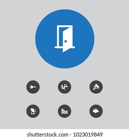 Set of 7 architecture icons set. Collection of protection, entrance, pipeline and other elements.