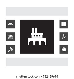 Set Of 7 Architecture Icons Set.Collection Of Farm, Measurement, Factory And Other Elements.