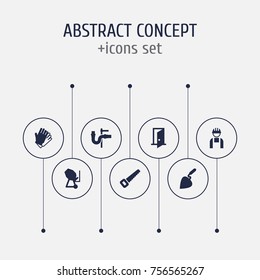 Set Of 7 Architecture Icons Set.Collection Of Gauntlet, Bricklayer, Pipeline And Other Elements.