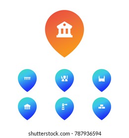 Set Of 7 Architecture Icons Set.Collection Of Suspension, Lighthouse, Brickwork And Other Elements.