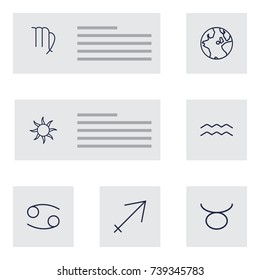 Set Of 7 Astronomy Outline Icons Set.Collection Of Aqurius, Sagittarius, Globe And Other Elements.