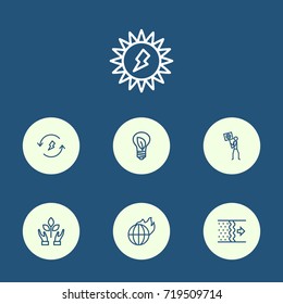 Set Of 7 Atmosphere Outline Icons Set.Collection Of Air, Ecologist, Charge And Other Elements.