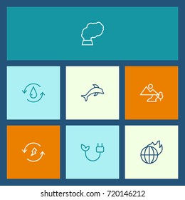 Set Of 7 Atmosphere Outline Icons Set.Collection Of Electricity, Landscape, Water Elements.