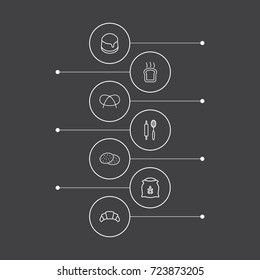 Set Of 7 Bakery Outline Icons Set.Collection Of Pretzel, Rolling Pin, Cookie And Other Elements.