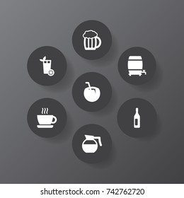 Set Of 7 Beverages Icons Set. Collection Of Lemonade, Cask, Teapot And Other Elements.