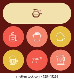 Set Of 7 Beverages Outline Icons Set.Collection Of Beer, Pot, Kettle And Other Elements.