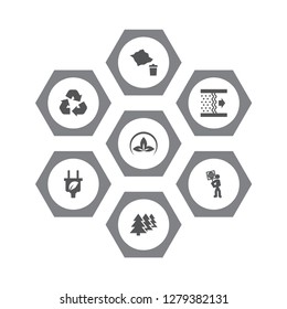 Set of 7 bio icons set. Collection of recycling, eco, afforestation and other elements.