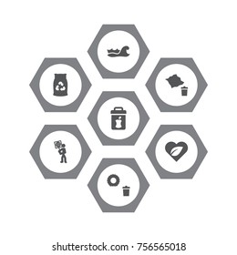Set Of 7 Bio Icons Set.Collection Of Paper, Volunteer, Sea And Other Elements.