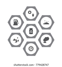 Set Of 7 Bio Icons Set.Collection Of Energy, Rubbish, Junk And Other Elements.