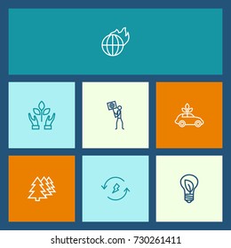 Set Of 7 Bio Outline Icons Set.Collection Of Global Warming, Ecol, Afforestation And Other Elements.
