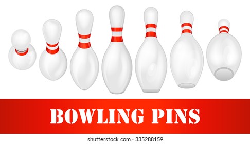 Set of 7 bowling pins at different angle