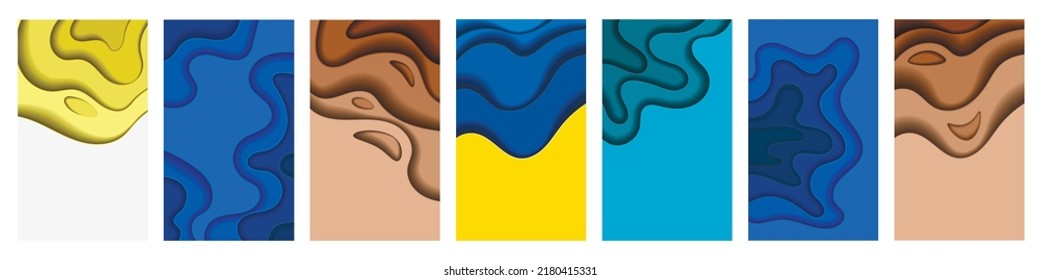 Set of 7 bstract backgrounds with paper cut waves.  design layout for business presentations, flyers, posters, prints, decoration, cards, brochure 