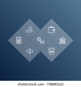 Set Of 7 Budget Outline Icons Set.Collection Of Wallet, Calculator, Exchange And Other Elements.