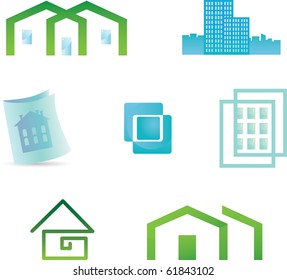 Set of 7 building real estate icons and design elements