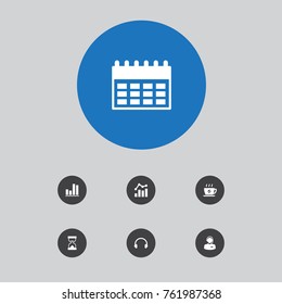 Set Of 7 Bureau Icons Set.Collection Of Hotline, Coffee, Statistic And Other Elements.